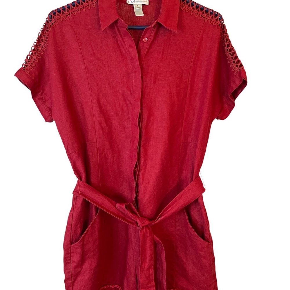 Neiman Marcus Red Linen Romper